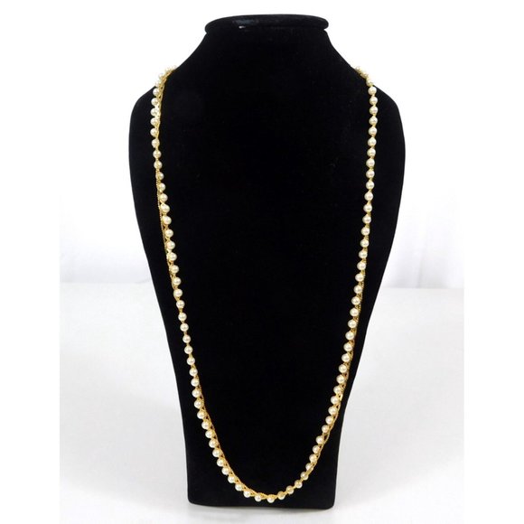 Vintage Signed Napier Faux Pearl Woven Gold Tone Necklace Chain 24" - Picture 1 of 9